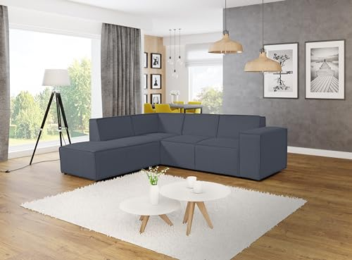 sesto senso Große Moderne Couch 261x216 cm - Modernes Ecksofa mit Armlehne – L-förmiges Sofa für Wohnzimmer auf schwarzen Füßen – Stilvoller Komfort Wohnzimmercouch – Links oder rechts