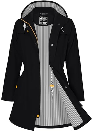 ATLASLAVA Regenjacke Damen Lang Wasserdicht Kapuze Regenmantel übergangsjacke Trenchcoat Outdoor Mantel Schwarz XL