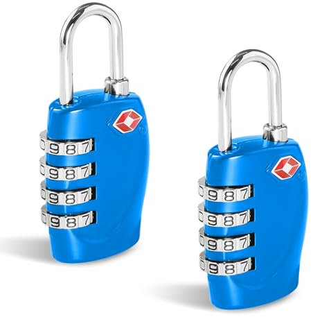 CFMOUR TSA Suitcase Locks - 1, 2, 3, 4, 5, 6 Pack 4-Dial Security Travel Combination Padlock for Suitcases Luggage Case Bag Code Lock - Blue (Pack of 2)