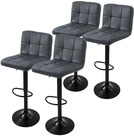 ML-Design Barhocker 4er Set, Bezug aus Kunstleder, Anthrazit, Gepolsterter Barstuhl mit Rückenlehne und Fußstütze, Tresenhocker höhenverstellbar, 360° drehbar, Bistrohocker Hocker Drehstuhl Barstühle