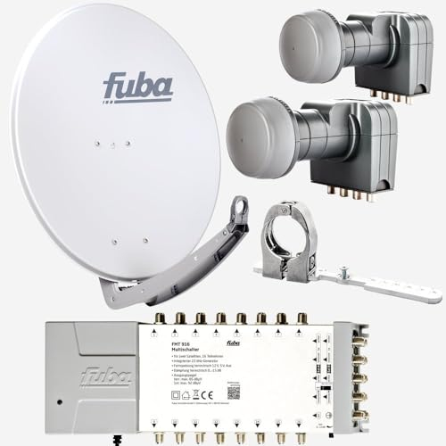Fuba Sat Anlage 16 Teilnehmer - 2 Satelliten (z.B. Astra/Hotbird) | DAA 780 G Satellitenschüssel 80cm Alu hellgrau (Testergebnis: ausgezeichnet)* + 2X LNB + Multifeed + Multischalter 16 Teilnehmer