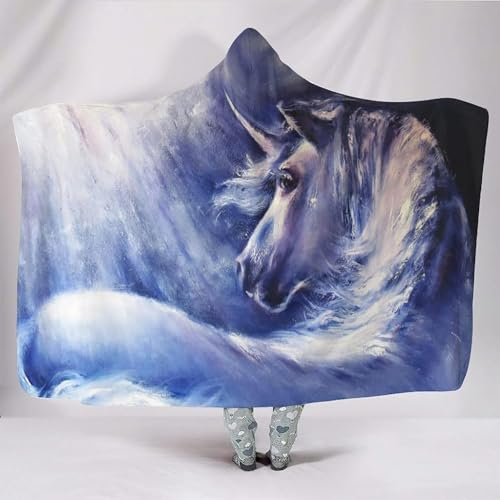 501 Fantasie-Einhorn-Malerei Kapuzen-Decke Wohndecke Flauschig Sofadecke Wärme Kuscheldecke Für Wohnzimmer Bett Kinder