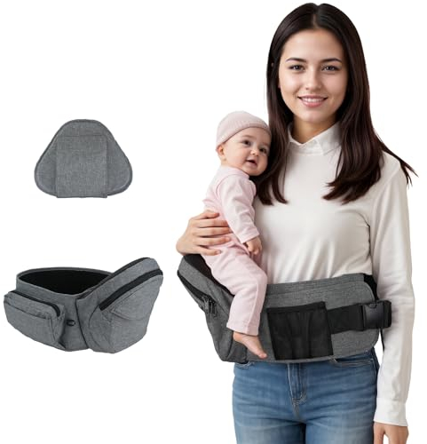 Baby Hüftsitz Ergonomisch, Leichtgewicht Taille Hocker für Kinder 0-36 Monate, Einstellbar Babytrage mit Taillenstütze (Grau)