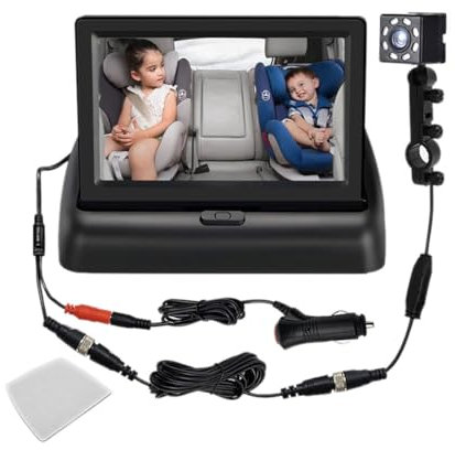 BOOMBOOST 4.3 inch Baby Car Mirror, HD Night Vision Function Display, Safety Car Seat Mirror Camera Monitored Mirror with Wide Crystal Clear View, Easily Observe the Baby's Move