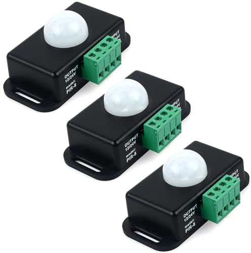 Greluma 3 STK 12V/24V Bewegungssensor Schalter, PIR Sensor LED Schalter Controller für Flexible LED Streifen