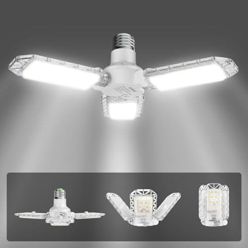 SANSI LED Garagenleuchte Werkstattlampe 22W, 2400LM 5000K Verformbare Deckenleuchte Garagenbeleuchtung mit 3 verstellbaren Paneelen, E27 Basis für Werkstatt, Lager, Keller, Garage, Turnhalle