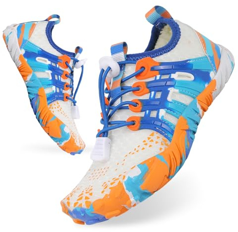 Tolaler Escarpines Niño Niña Calcetines de Piscina Zapatos de Agua Antideslizante Secado Rápido Zapatos de Playa Descalzo Unisex Bebé Verano Barefoot Calzado para Natación Surf Cadena Blanco EU32