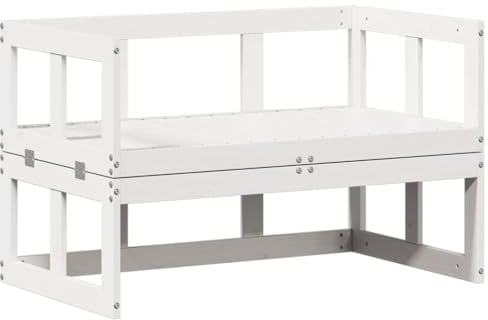 vidaXL Gartensofa 2-in-1, Gartenmöbel Verlängerbar, Sitzbank Bank Sofa für Garten Terrasse, Loungesofa Gartenbank, Weiß Massivholz Kiefer
