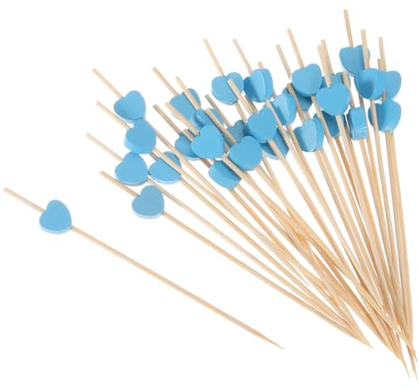 sourcing map Palillos de dientes de cóctel, 100 palillos de frutas largos de corazón de bambú de 4.72 pulgadas, palillos decorativos para cócteles, para bebidas, aperitivos, frutas, azul