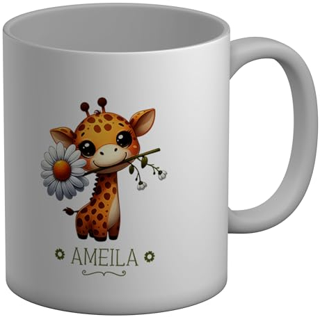 Shopagift Personalised Giraffe Daisy Flower Mug Forest Animal Floral White 11oz Large Ceramic Cup