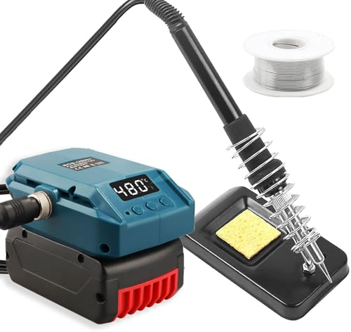 TPDL Saldatore a batteria per Bosch Professional 18 V System GBA, 60 W, senza cordless, temperatura regolabile 51-480 °C, con interruttore ON/OFF, filo di saldatura da 50 g, supporto per saldatore per