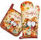 Arquiel Ofenhandschuh und Topflappen 2er Set, 100% Baumwolle Kochhandschuhe, Hitzebeständiger Küchenhandschuh Zum Kochen Backen Grillen Geschenk,Herbstzwerg