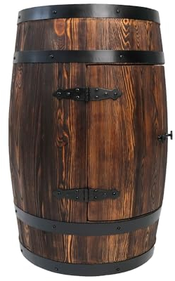 Bonanza Wood Holzfass Hausbar mit Griffen - Handgefertigtes Fassbar mit Holz Regal - Fass Barschrank im Retro Stil - Weinregal Holz 80x55cm