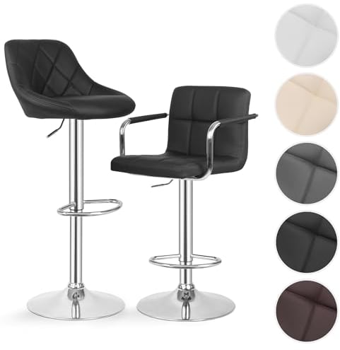 MIADOMODO® Barhocker - 2er Set, Höhenverstellbar, Rückenlehne, Fußstütze, Drehbar 360°, Stahl, Kunstleder, Gepolstert, mit/ohne Armlehne - Barstuhl, Tresenhocker, Küchenstühle (Schwarz, Modell 2)