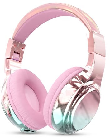 JYPS Casque Audio Enfant, Métallique Casque Bluetooth sans Fil Enfant, Casque Musique Enfant avec Micro, Bluetooth 5.3 Pliable Casque pour Fille, Garçon,Adolescent,pour iPad/PC/Tablette (Rose)