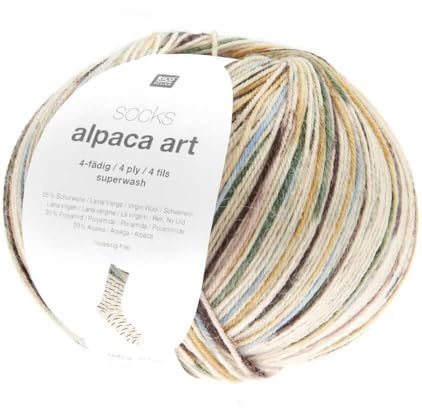Rico Design Socks Alpaca Art, 4-fädige Sockenwolle mit Alpakawolle, 100g | Alpaka Sockengarn, warme, weiche Strumpfwolle, 100g ~400m, 55% Wolle, 25% Polyamid, 20% Alpaka