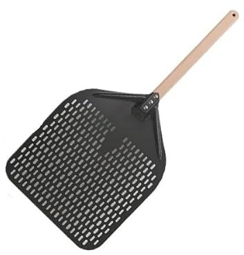 CaFfen Pizzaschaufel 12/14 Zoll Pizzaschaufel aus perforiertem Aluminium mit abnehmbarem Griff, antihaftbeschichteter Backschaufel, Spachtel, Wender, Zubehör Pizzaschieber(30cm Black 40cm H)