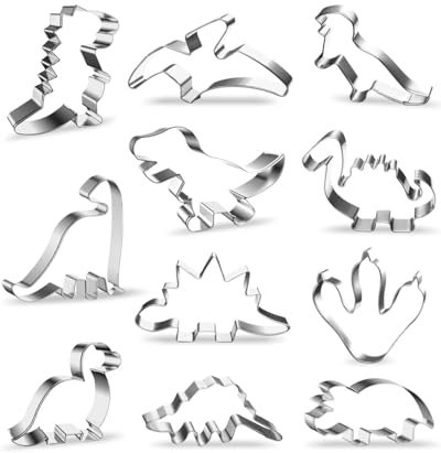 JEXOWIQ Ausstechform Set,12 pcs Keksausstecher,Dinosaurier Ausstecher keksausstecher Set,Dinosaurier Plätzchen Ausstecher für Dino Party,Plätzchenausstecher aus Edelstahl, DIY Küche Zubehör
