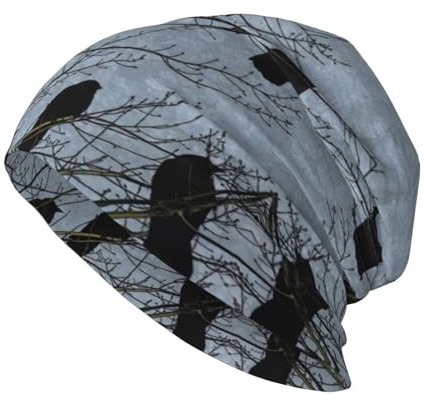 EdWal Beanie-Mütze mit Krähen-Vögeln, warm, gestrickt, weich, hautfreundlich, für Damen und Herren, Schwarz, Schwarz , Einheitsgröße