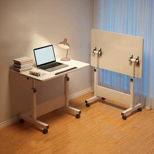 XMLYSMYS C-förmiger Beistelltisch mit Rollen, Höhenverstellbarer Computerständer, Tragbare Arbeitsstation, Klappschreibtisch für Kleine Räume(White,60 * 40cm)