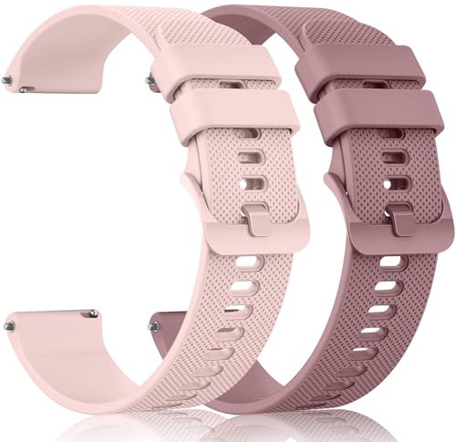 Mugust 【2 Stück】 20mm 22mm Armband für Damen Herren, 22mm 20mm Silikon Uhrenarmbänder (Rosa+Rauchviolett, 20mm)