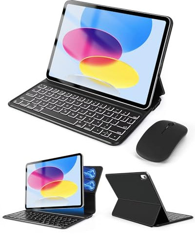 SOPPY Slim Magnetic Keyboard Folio with Mouse, Keyboard Case iPad 11th Gen. (A16) 11-inch 2025, 10th Generation 10.9 inch 2022, Smart Cover for iPad 10th Gen, Ultra Slim, QWERTY UK Layout