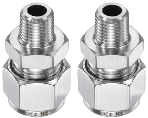 sourcing map 2pcs Compression Fitting 14mm Tube OD x 1/4 NPT Male Thread Stainless Steel Straight Coupler Adapter Compression Tube Pipe Fitting Connector for Oil Gas Water