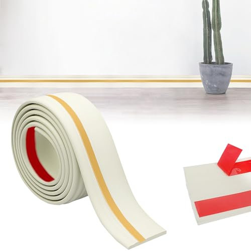 Plinthe souple autocollante - 100 mm x 11 mm - 2 m - Plinthe flexible - Facile à couper - Bande d'étanchéité pour salon, salle de bain, cuisine (bandes dorées)