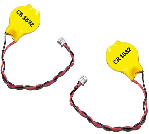 Eunicell - 2 x CR1632 CMOS 3V Lithium Button Coin Cell Battery with Molex 2-Pin Connector - Replacement Battery For Desktop Computers Laptops and Motherboards