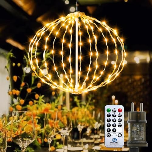 Artrastar Weihnachtsbeleuchtung Außen 30cm 124 LED Kugel Mit Timer Fernbedienung 8 Modi IP44 Lichterkugel Für Garten Balkon Terrasse Party Warmweiß 1 Stück Groß Kugel