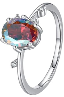Wycian Schmuck Damen Ringe Damenring 60 Weißgold 14 Karat Au585 6X8mm Ovale Form Granat Vorsteckring für Lesben Klassisch Schmuck Geschenk