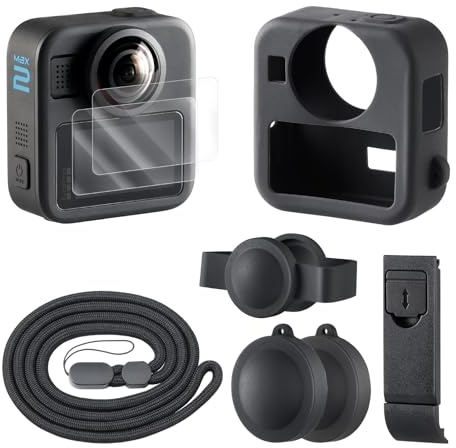 HSU Funda de silicona para Go Pro Max2, protector de pantalla, cubierta lateral de la batería, tapa de silicona, juego de accesorios para Max 2