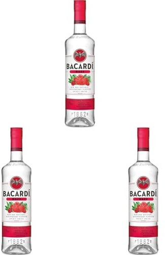 BACARDÍ Razz, 27% Vol., 100 cl / 1 L, weißer Rum mit spritzigem Himbeergeschmack, weiche Noten reifer Himbeeren und saftige, herbe Zitrusfrucht (Packung mit 3)