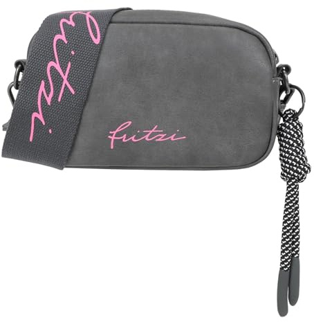 Fritzi Cross Bag Lou Grey Crossbody Damen Umhängetasche Schultertasche Handtasche Alltagstasche Lederimitat Reißverschluss Tragegurt Freizeittasche Alltag Reisen Freizeit 14,5 x 22 x 7 cm, Grau