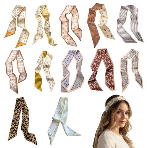PYSEOSISE Schmales Halstuch Damen, 12 Stück Schmaler Schal, Elegante Satin Tuch Langer Schmaler Schal Seidenschal für Handtaschen Haare Hals Handgelenk Geschenk
