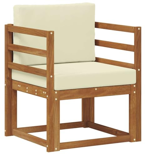 Owoxanthellate Gartensofa mit Kissen 1-Sitzer Modularer Sessel aus Akazie Massivholz Outdoor Lounge-Sessel für Garten Terrasse und Balkon Naturbraun