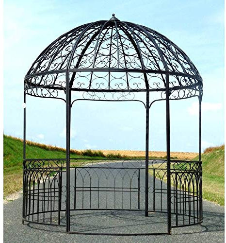 L'Héritier Du Temps Grande Tonnelle Kiosque de Jardin Pergola Abris Rond Gloriette en Métal Marron 250x250x290cm