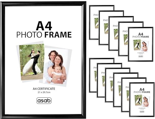 ASAB Pack of 12 A4 Frame Wall Hanging Hooks Flat Classic Design A4 Picture Frame with Quick Photo Insertion Clear Acrylic Display for Table Top A4 Picture Frame for Home and Office (Black)