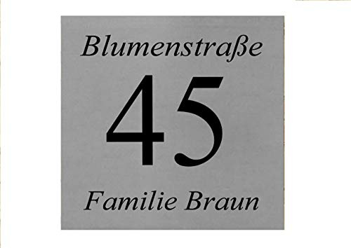ID Hausnummer Schild mit Gravur nach Wunsch Edelstahl in 5 Größen ohne Bohrungen (10x10 cm)