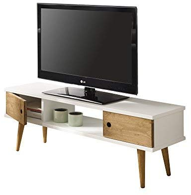 HOGAR24 ES Mueble Estilo Industrial-Vintage Fabricado en Madera Maciza de Pino 100% Natural, Acabado Encerado a Mano y Blanco, 2 Puertas y Estante. Medida: 110 cm Ancho x 40 cm Alto x 30 cm Fondo