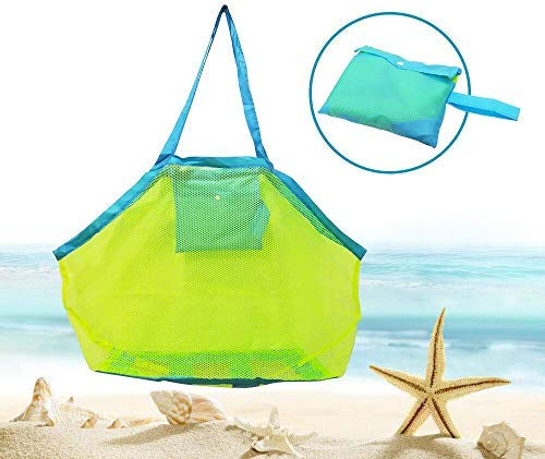 Sandspielzeug Netztasche Große Strandtasche Grün Aufbewahrungstasche für Strandspielzeug Wiederverwendbare Faltbare für Wasserspielzeug Urlaub (Green)