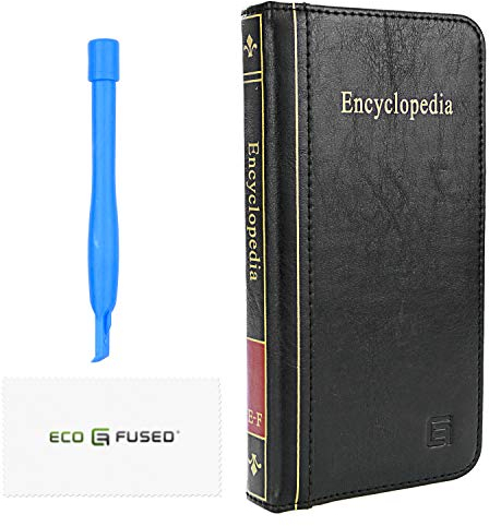 ECO-FUSED Book Cover Case compatible with Apple iPhone 11 - Wallet Style Credit Card and Bill Slots - Vintage Encyclopedia Design - Faux Leather - Removal Tool - Cleaning Cloth