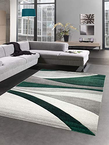 CARPETIA Teppich modern Teppich Wohnzimmer Wellen grau grün Größe 80x150 cm