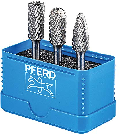 PFERD HM-Frässtift-Set, 3-teilig, Zahnung ALLROUND, Schaft-ø 6 mm, Frässtift-ø 12mm, 21901414 – für den vielseitigen Einsatz auf den wichtigsten Werkstoffen