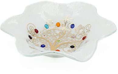 Sospiri Venezia Bandeja de Tocador de Vidrio de Murano Hecha a Mano, Cuenco Decorativo Árbol de la Vida con Murrinas y Hoja de Oro, Idea de Regalo, Hecha a Mano en Italia (13x13 cm)