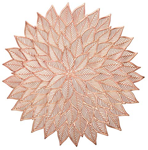 Juego de 10 manteles individuales metálicos de vinilo prensado para decoración de boda (Dhalia, oro rosa mate)