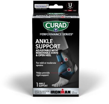 CURAD Performance Series Ankle Support, Adjustable with Removable Stays, Universal Fit for Mild or Moderate Sprains