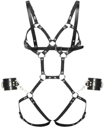 Damen Harness Geschirre Leder Ouvert Einstellbar Körper Bondage Fetisch Erotik Brustfrei Sexy Kleidung Erotik Reizwäsche SM Fesseln Sexspielzeug für Paare