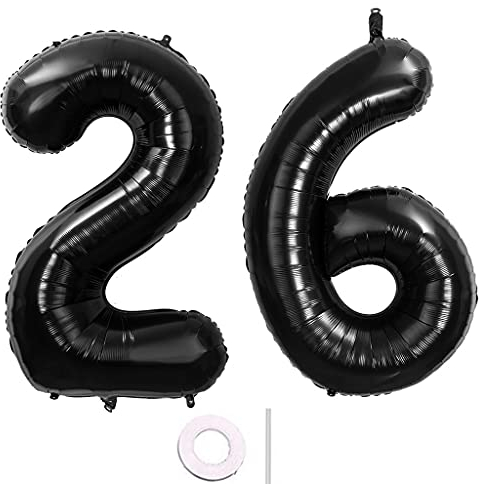 40 Zoll 2 Luftballons Zahle 26 jahre Geburtstag deko Schwarz XXL 100cm Zahlenballon 26 Schwarz Nummer Riesen Folienballon 26 Ballon Zahl 26 Heliumballon Luftballons 26 Geburtstag Deko mann frauen(26)
