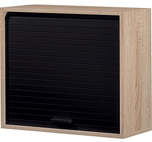 SIMMOB Meuble Cuisine Chêne Rideau Noir 1 Etagère Larg 60 Haut 53.6 Prof 25 cm
